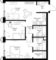 Планировка двухкомнатной(квартира) площадью 61.5 квадратных метров в “ЖК СЕТ”
