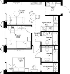 Планировка двухкомнатной(квартира) площадью 61.5 квадратных метров в ЖК “ЖК СЕТ”