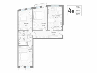 Планировка 4+ комнатной(квартира) площадью 96.5 квадратных метров в ЖК “ЖК Эльйон”