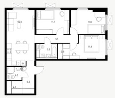 Планировка трехкомнатной(квартира) площадью 79.5 квадратных метров в “ЖК Ярославский”