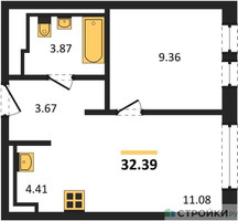 Планировка однокомнатной(квартира) площадью 32.39 квадратных метров в “ЖК Квартал Ивакино”