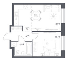 Планировка однокомнатной(квартира) площадью 40.05 квадратных метров в “ЖК Квартал Авиаторов”