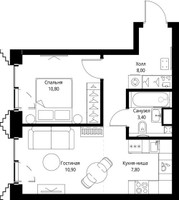 Планировка однокомнатной(квартира) площадью 41.3 квадратных метров в “ЖК СЕТ”