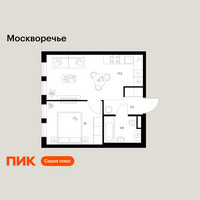 Планировка однокомнатной(квартира) площадью 34.3 квадратных метров в “ЖК Москворечье”
