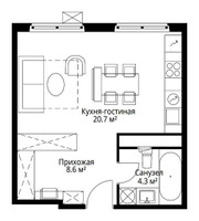 Планировка студии(квартира) площадью 33.6 квадратных метров в “ЖК Эко Видное 2.0”