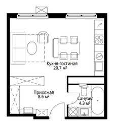 Планировка студии(квартира) площадью 33.6 квадратных метров в ЖК “ЖК Эко Видное 2.0”