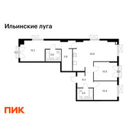 Планировка трехкомнатной(квартира) площадью 83.4 квадратных метров в “ЖК Ильинские луга”