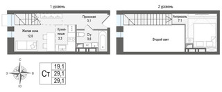Планировка студии(квартира) площадью 29.1 квадратных метров в “ЖК КИНОКВАРТАЛ”