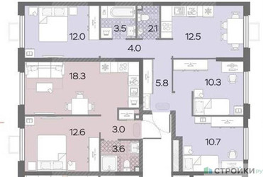 Планировка трехкомнатной(квартира) площадью 60.9 квадратных метров в ЖК “ЖК Лучи-2”