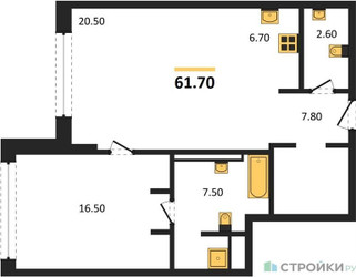 Планировка однокомнатной(квартира) площадью 61.7 квадратных метров в ЖК “ЖК Ренессанс”
