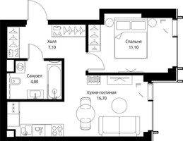 Планировка однокомнатной(квартира) площадью 40.9 квадратных метров в “ЖК Веер”