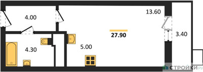 Планировка студии(квартира) площадью 27.9 квадратных метров в ЖК “ЖК Пироговская Ривьера”