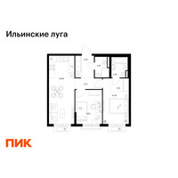 Планировка двухкомнатной(квартира) площадью 56.04 квадратных метров в “ЖК Ильинские луга”