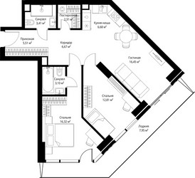Планировка двухкомнатной(квартира) площадью 81.21 квадратных метров в ЖК “ЖК Джойс”