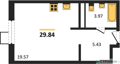 Планировка студии(квартира) площадью 29.84 квадратных метров в ЖК “ЖК Квартал Тетрис”