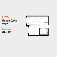 Планировка однокомнатной(квартира) площадью 31.5 квадратных метров в “ЖК Белая Дача парк”
