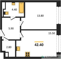 Планировка однокомнатной(квартира) площадью 42.4 квадратных метров в “ЖК STONE Sokolniki (Сокольники)”