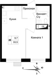 Планировка однокомнатной(квартира) площадью 33 квадратных метров в ЖК “ЖК Две столицы”