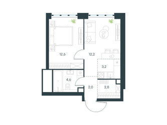 Планировка двухкомнатной(квартира) площадью 37.4 квадратных метров в ЖК “ЖК Левел Южнопортовая”