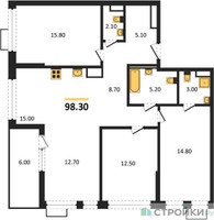 Планировка трехкомнатной(квартира) площадью 98.3 квадратных метров в “ЖК Скандинавия”