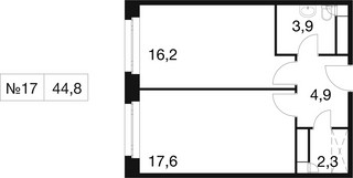 Планировка однокомнатной(квартира) площадью 44.3 квадратных метров в “ЖК Идеал”