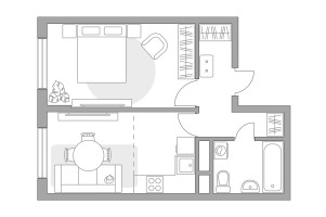 Планировка однокомнатной(квартира) площадью 39.66 квадратных метров в “ЖК Императорские Мытищи”
