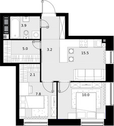 Планировка двухкомнатной(квартира) площадью 47.5 квадратных метров в ЖК “ЖК Crystal Трилогия (Кристал)”