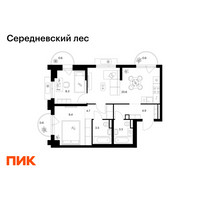 Планировка двухкомнатной(квартира) площадью 56.7 квадратных метров в “ЖК Середневский лес”