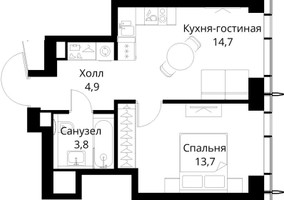 Планировка однокомнатной(квартира) площадью 37.1 квадратных метров в “ЖК Сити Бэй”