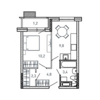 Планировка однокомнатной(квартира) площадью 31.7 квадратных метров в “ЖК Квартал Светлый”