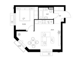 Планировка однокомнатной(квартира) площадью 39 квадратных метров в “ЖК Ильинские луга”