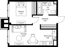 Планировка однокомнатной(квартира) площадью 38.4 квадратных метров в “Дом премиум-класса МИРА”
