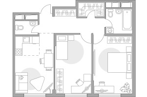 Планировка трехкомнатной(квартира) площадью 54.05 квадратных метров в “ЖК Аникеевский”