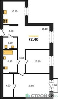 Планировка двухкомнатной(квартира) площадью 72.4 квадратных метров в “ЖК Квартал Метроном”