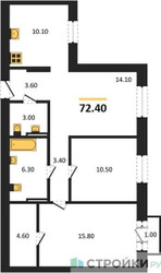 Планировка двухкомнатной(квартира) площадью 72.4 квадратных метров в ЖК “ЖК Квартал Метроном”