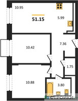 Планировка двухкомнатной(квартира) площадью 51.15 квадратных метров в “ЖК Квартал Строгино”