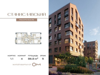 Планировка 4+ комнатной(квартира) площадью 86.8 квадратных метров в ЖК “ЖК Станиславский”