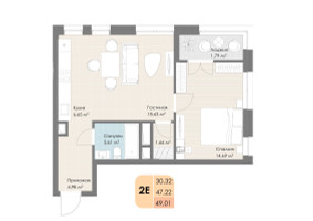 Планировка студии(квартира) площадью 49.01 квадратных метров в “ЖК Дюна”