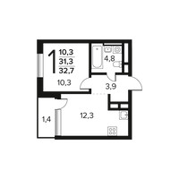 Планировка однокомнатной(квартира) площадью 32.7 квадратных метров в “Новые Ватутинки. Заречный”