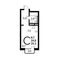 Планировка студии(квартира) площадью 25.2 квадратных метров в “Новые Ватутинки. Заречный”