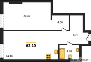 Планировка однокомнатной(квартира) площадью 62.1 квадратных метров в “ЖК Крылатская 33”