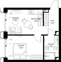 Планировка однокомнатной(квартира) площадью 38.1 квадратных метров в “ЖК СЕТ”