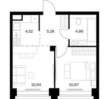 Планировка однокомнатной(квартира) площадью 36.57 квадратных метров в “ЖК НОВА”