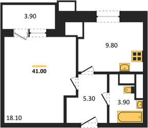 Планировка однокомнатной(квартира) площадью 41 квадратных метров в ЖК “ЖК Парк Легенд 2”