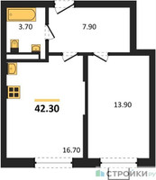 Планировка однокомнатной(квартира) площадью 42.3 квадратных метров в “ЖК Видный берег 2”