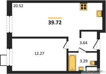 Планировка однокомнатной(квартира) площадью 39.72 квадратных метров в ЖК “ЖК Квартал Тетрис”