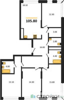 Планировка 4+ комнатной(квартира) площадью 105.8 квадратных метров в “ЖК Переделкино Ближнее”