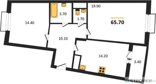 Планировка двухкомнатной(квартира) площадью 65.7 квадратных метров в “ЖК Римский”