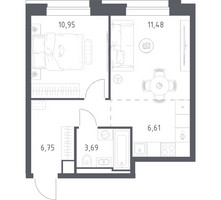 Планировка однокомнатной(квартира) площадью 39.48 квадратных метров в “ЖК Верейская 41”