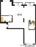 Планировка двухкомнатной(квартира) площадью 82.3 квадратных метров в “ЖК Первый квартал”